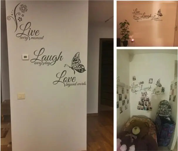 Live Laugh Love Butterfly Flower Wall Decals for Home Decor