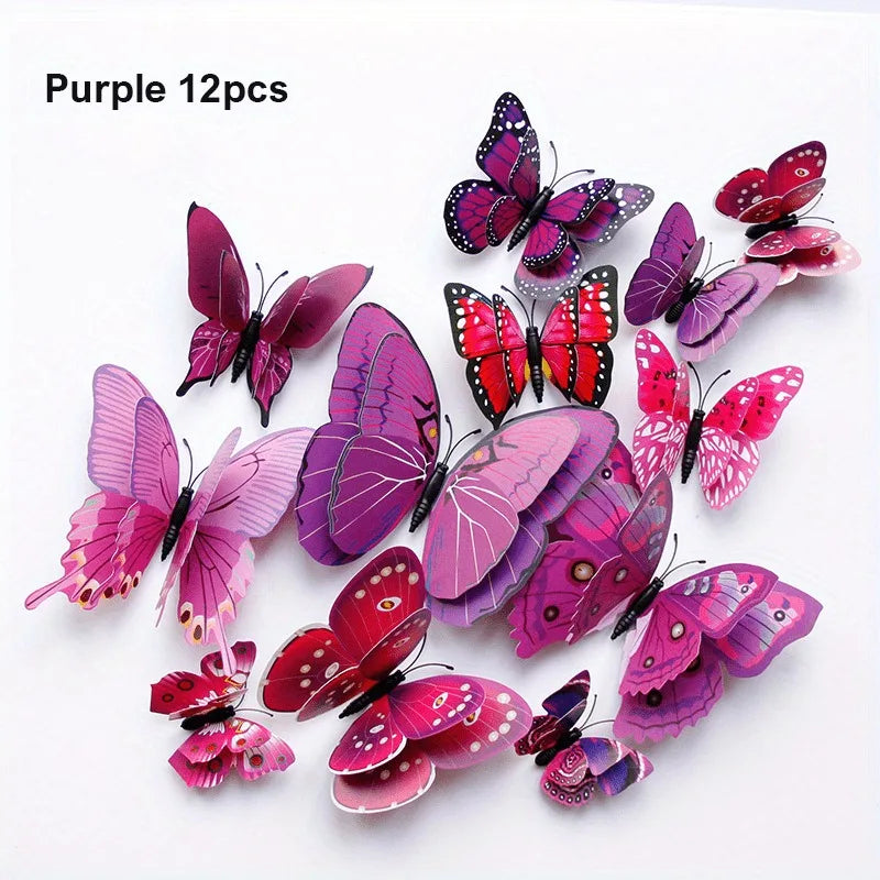 12pcs 3D Double Layer Butterflies Wall Stickers - Living Room & Kids Room Decor