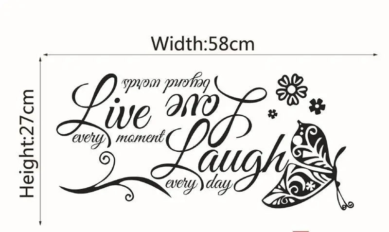 Live Laugh Love Butterfly Flower Wall Art Sticker - Modern Vinyl Decals for Home Decor
