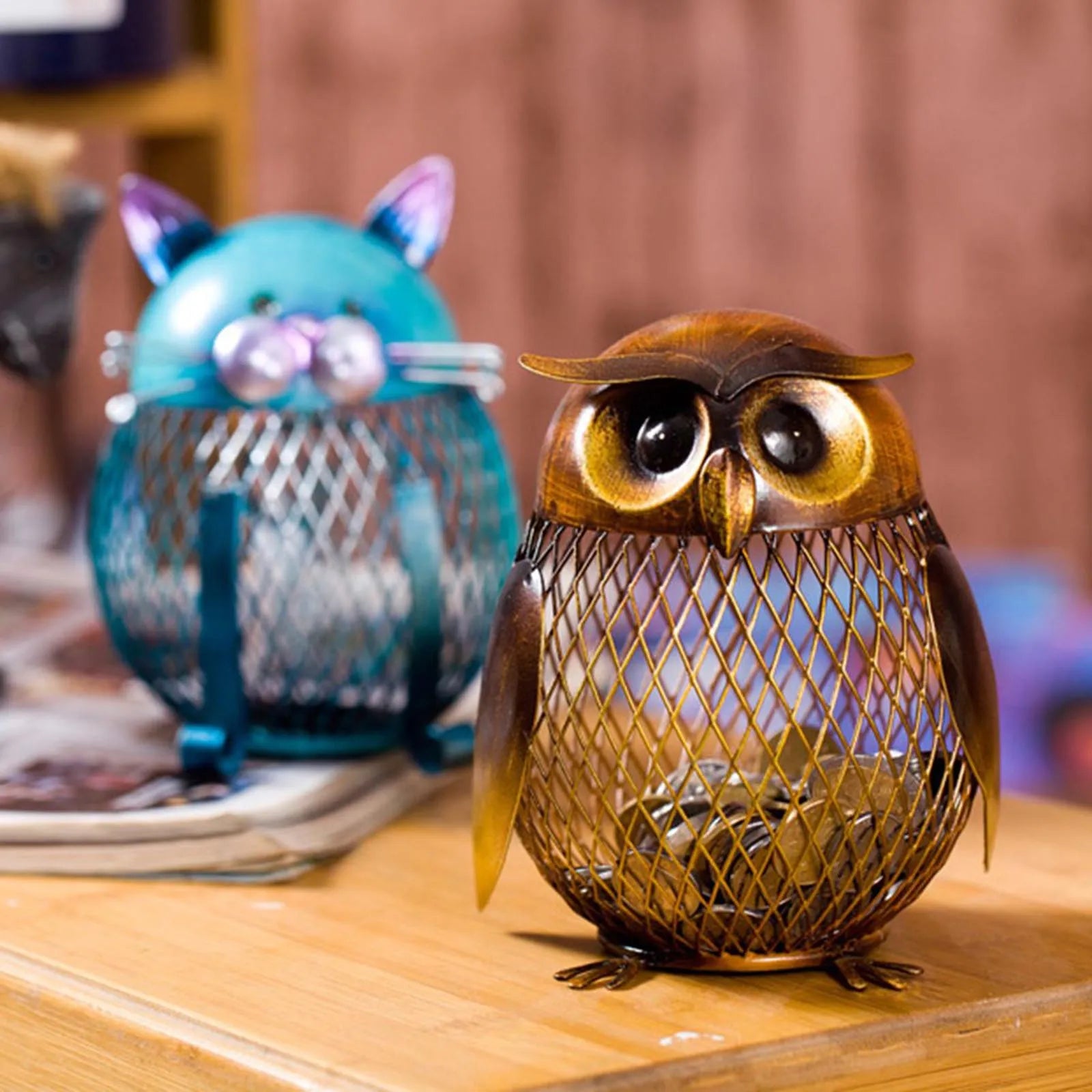 TOOARTS Owl Shaped Metal Coin Money Box - Unique Home Decor & Kids Christmas Gift